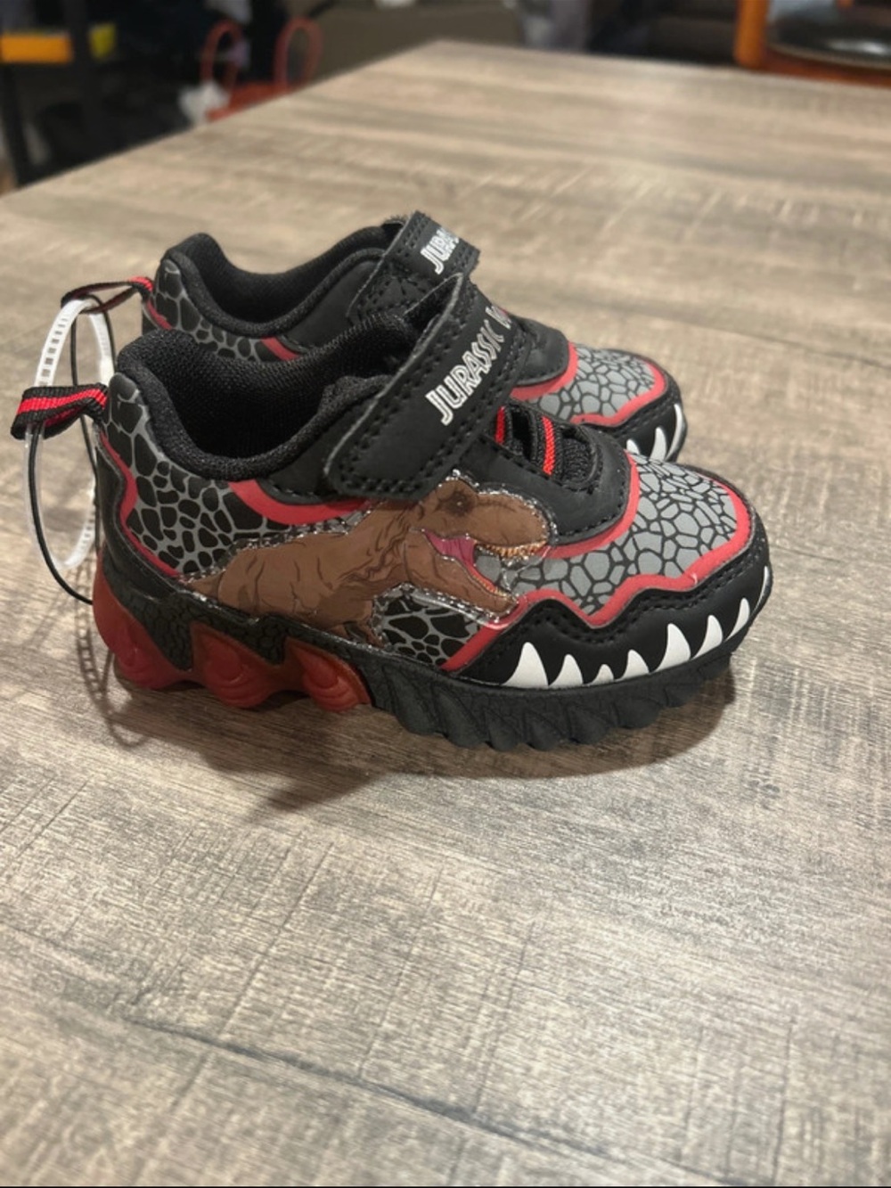 Jurassic Kids Black and Red T-Rex Light-Up Sneakers